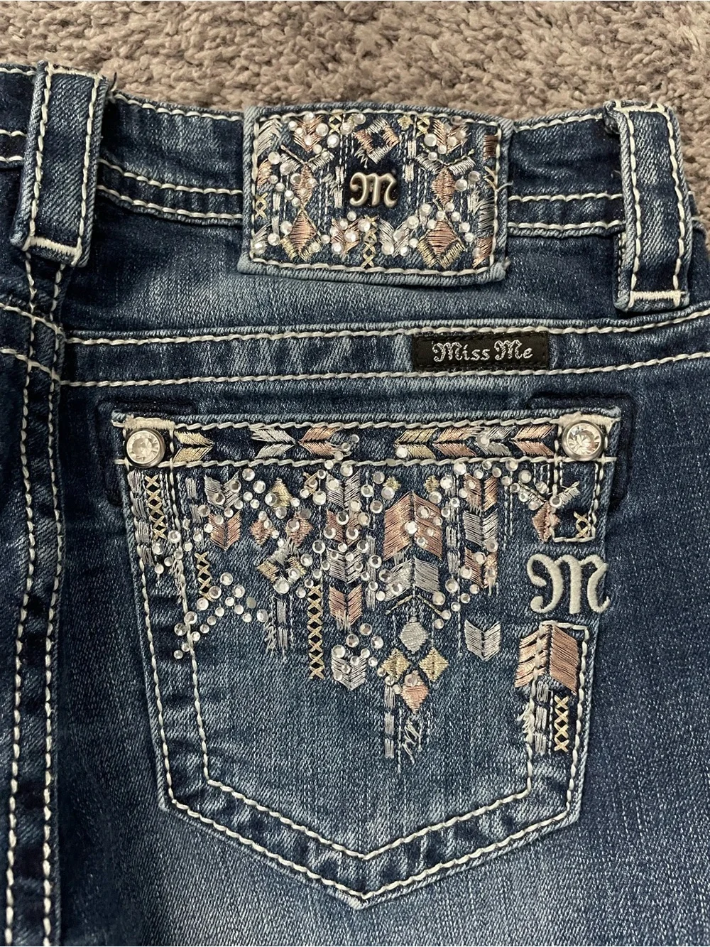 Miss Me Dark Blue Skinny Jeans with Embroidered Pockets - Picture 3 of 5
